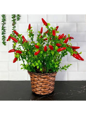 Arranjo de Pimenta Artificial Vermelha em Vaso de Palha