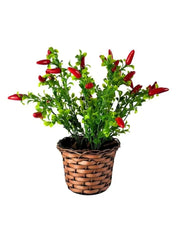 Arranjo de Pimenta Artificial Vermelha em Vaso de Palha