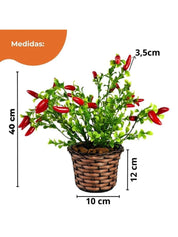 Arranjo de Pimenta Artificial Vermelha em Vaso de Palha