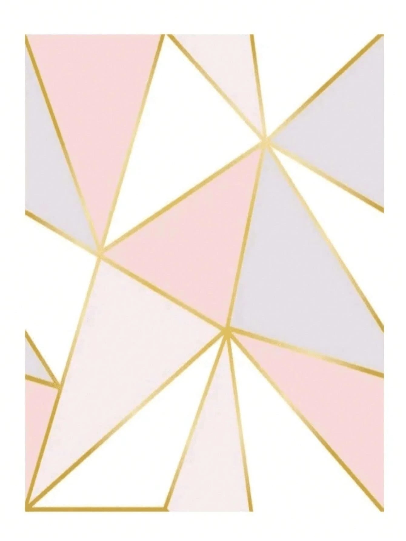 Papel de Parede Autoadesivo Geométrico Rosa com Linhas Douradas