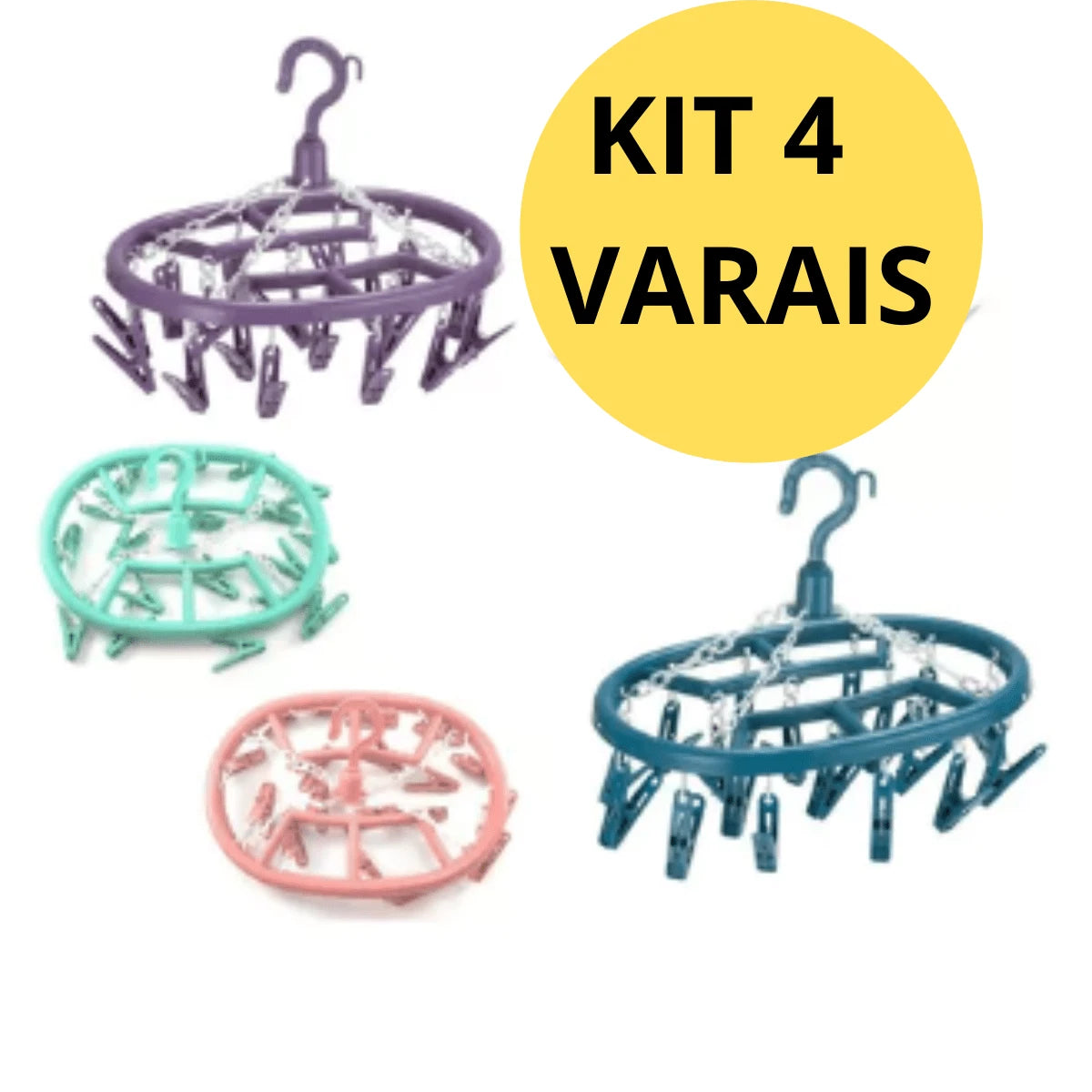 Kit 4 Varais Portáteis Oval com 18 Prendedores
