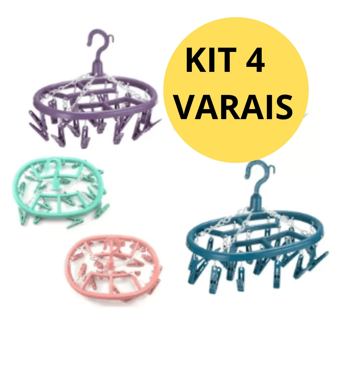 Kit 4 Varais Portáteis Oval com 18 Prendedores