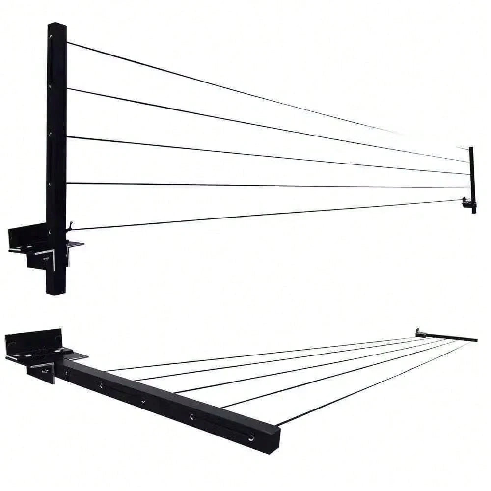 Varal Retrátil de Parede Preto em Aço Resistente até 40kg